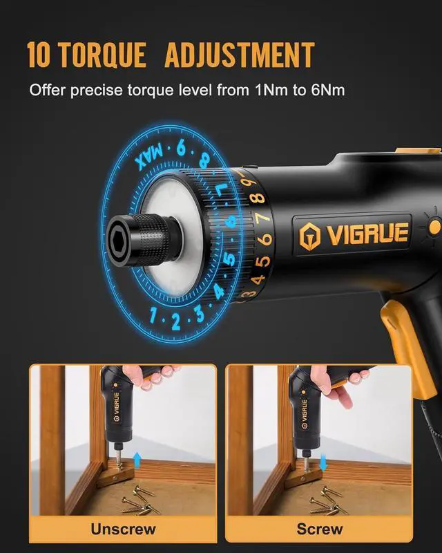 Alt view image 3 of 7 - Cordless Screwdriver Set 8V Max 10Nm Rechargeable Electric Screwdriver with 47 Accessories 320RPM/10+1 Torque Setting power screwdriver kit 2 Position Handle with LED Light