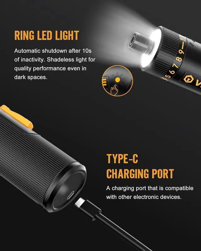 Alt view image 6 of 7 - Cordless Screwdriver Set 8V Max 10Nm Rechargeable Electric Screwdriver with 47 Accessories 320RPM/10+1 Torque Setting power screwdriver kit 2 Position Handle with LED Light