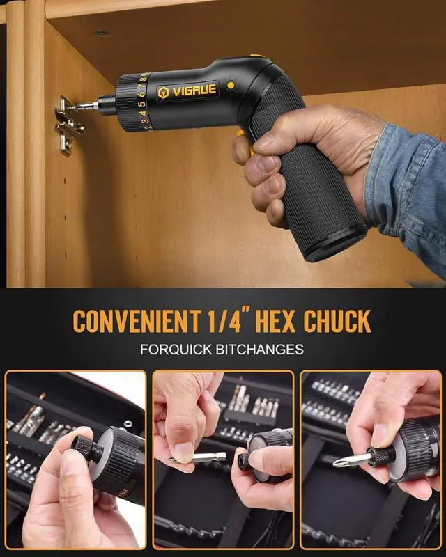 Alt view image 7 of 7 - Cordless Screwdriver Set 8V Max 10Nm Rechargeable Electric Screwdriver with 47 Accessories 320RPM/10+1 Torque Setting power screwdriver kit 2 Position Handle with LED Light