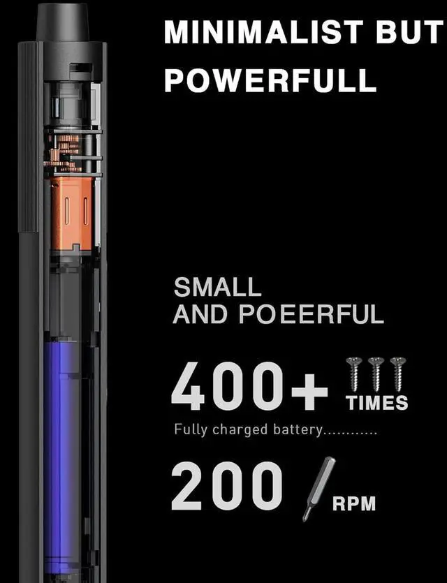 Alt view image 4 of 7 - Xiaomi Electric Precision Screwdriver All-Metal Gearbox Powerful Magnetic Motor Rechargeable Lithium Battery S2 Steel Screwdriving Bits Type-C Charging Aluminium Alloy Case Grey