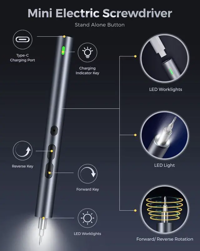 Alt view image 2 of 7 - Mini Electric Screwdriver 62 in 1 Cordless Precision Power Screwdriver Set with 48 Bits LED Lights Magnetic Mat Rechargeable Portable Repair Tool Kit for Phone Watch Camera Laptop PC