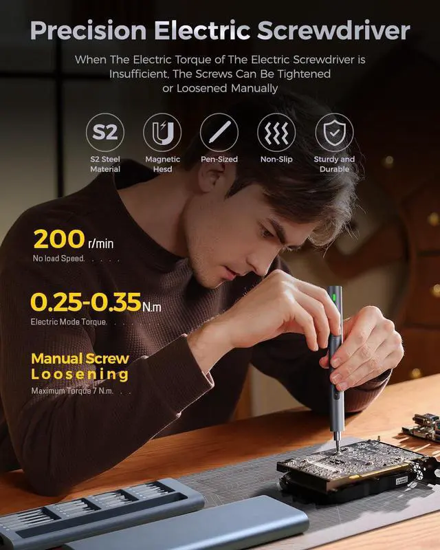 Alt view image 4 of 7 - Mini Electric Screwdriver 62 in 1 Cordless Precision Power Screwdriver Set with 48 Bits LED Lights Magnetic Mat Rechargeable Portable Repair Tool Kit for Phone Watch Camera Laptop PC