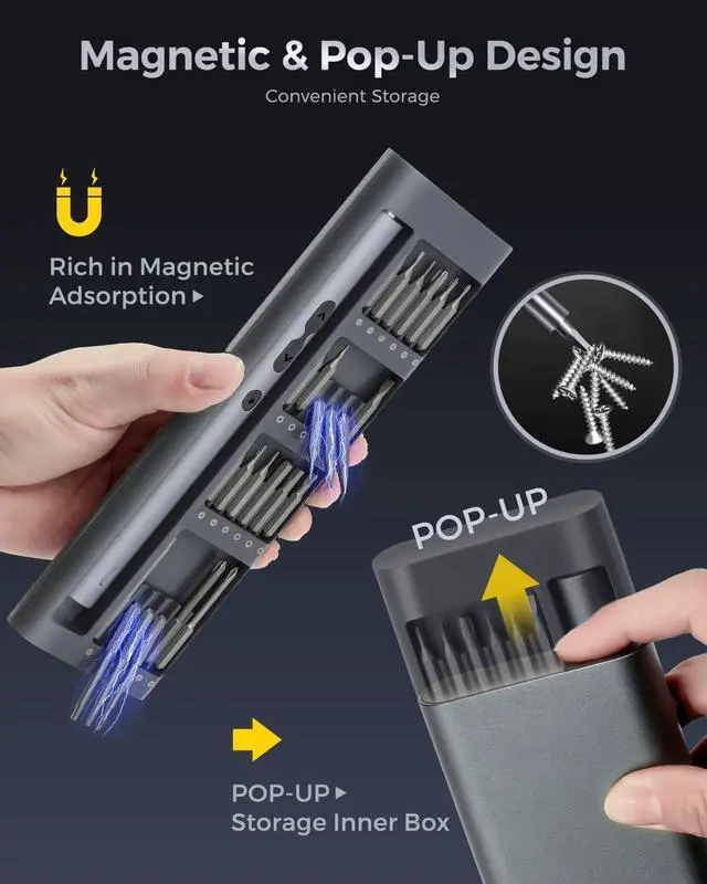 Alt view image 7 of 7 - Mini Electric Screwdriver 62 in 1 Cordless Precision Power Screwdriver Set with 48 Bits LED Lights Magnetic Mat Rechargeable Portable Repair Tool Kit for Phone Watch Camera Laptop PC