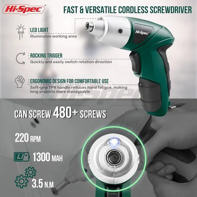 Alt view image 3 of 7 - Electric Screwdriver 19pc 3.6V Green USB Small Power Screwdriver Set. Cordless & Rechargeable with Compact Hand Tool Box Set