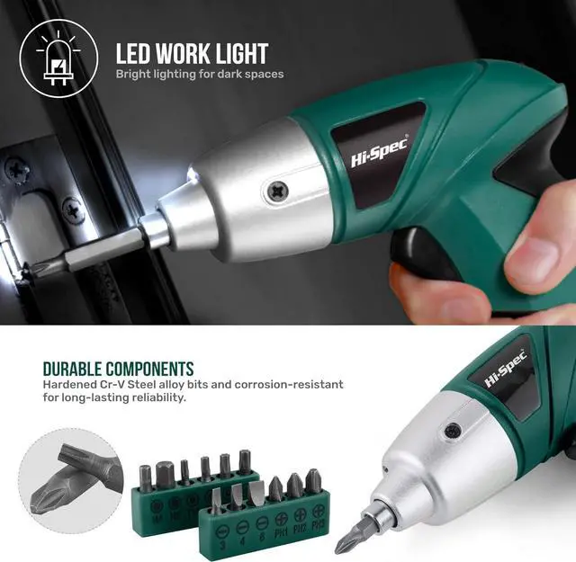Alt view image 4 of 7 - Electric Screwdriver 19pc 3.6V Green USB Small Power Screwdriver Set. Cordless & Rechargeable with Compact Hand Tool Box Set