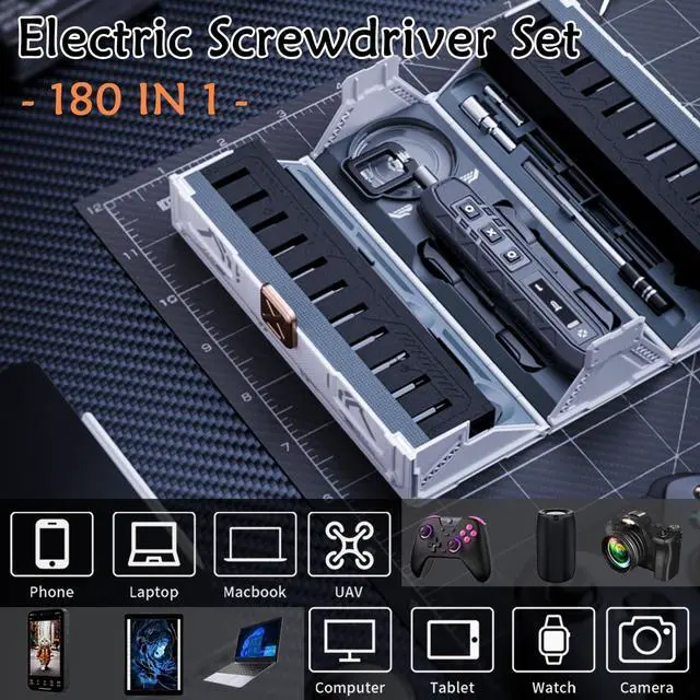 Alt view image 2 of 6 - Electric Screwdriver Set 180 In 1 Electric Precision Screwdriver Set with 160 Magnetic Bits Magnetic Storage Power Screwdriver Repair Tool Kit for Computer Phone Laptop & Electronics Repair