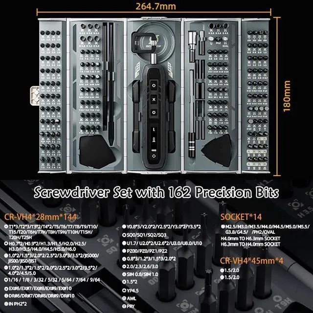 Alt view image 5 of 6 - Electric Screwdriver Set 180 In 1 Electric Precision Screwdriver Set with 160 Magnetic Bits Magnetic Storage Power Screwdriver Repair Tool Kit for Computer Phone Laptop & Electronics Repair
