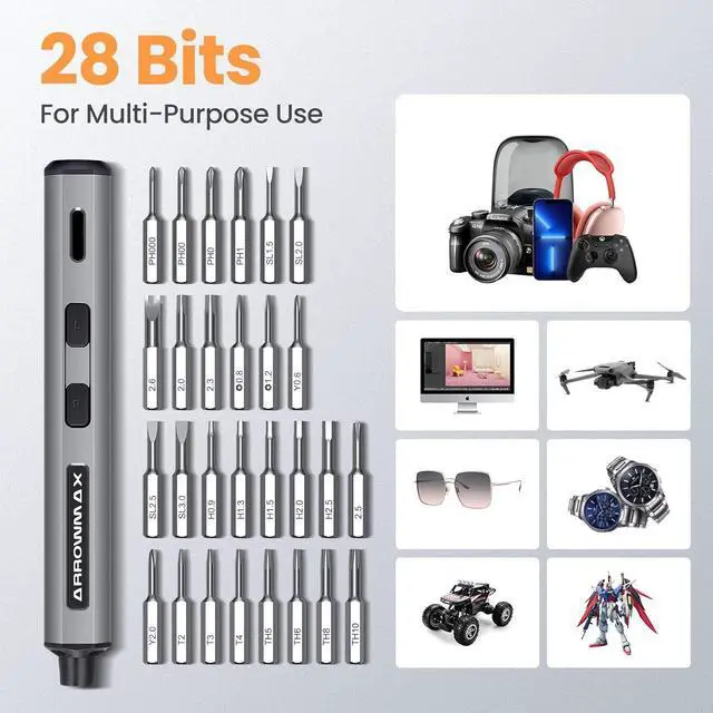 Alt view image 5 of 7 - Mini Electric Screwdriver Precision Screwdriver Set w/ 28 Magnetic Bits Red Dot IF Winning Design Rechargeable Cordless Screwdriver for Phone Laptop Watch RC(SES MINI) Grey