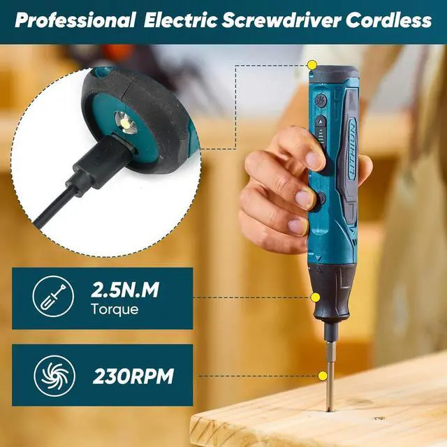 Alt view image 3 of 7 - Versatile 65-in-1 Mini Electric Screwdriver Set Tool Set with Detachable Tool Head for Cardboard Cutter & Rotary Tool 2.5N.M 230RPM Entry-level Kit for DIY Craft House Repair