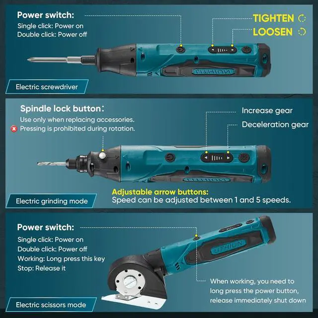 Alt view image 6 of 7 - Versatile 65-in-1 Mini Electric Screwdriver Set Tool Set with Detachable Tool Head for Cardboard Cutter & Rotary Tool 2.5N.M 230RPM Entry-level Kit for DIY Craft House Repair
