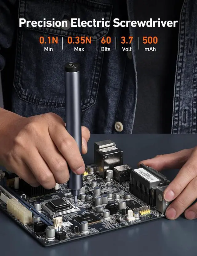 Alt view image 2 of 7 - ES60 3.7V Mini Electric Screwdriver 63-in-1 Electric Screwdriver Cordless Set with 60 Magnetic Bits Rotatable Magnetic Storage Repair Tool Kit for Phone Camera Laptop Watch