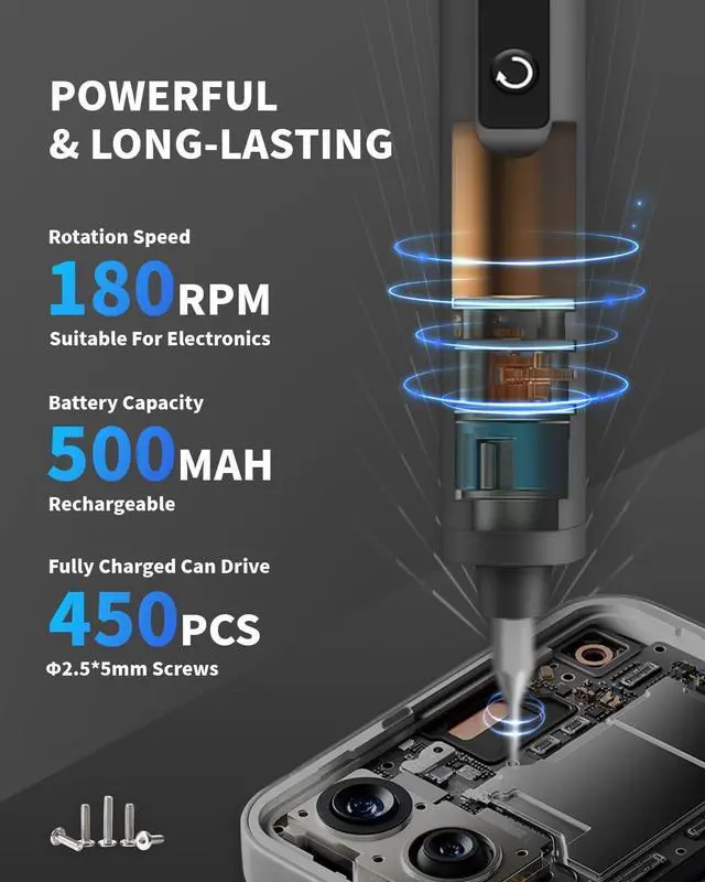 Alt view image 2 of 7 - Electric Screwdriver 4V Precision Screwdriver Set 49-in-1 Cordless Power Screwdriver USB-C Cable Max 3.5 N.m Torque Compact Magnetic Tool for Phone Camera Laptop Electronics Home Repair