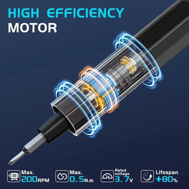 Alt view image 4 of 7 - 3.7V Mini Electric Screwdriver Cordless Screwdriver Rechargeable with LED Digital Display 5 Level Torque 64 Magnetic Bits Magnetic Storage Portable Repair Tool Kit for Electronics Laptop