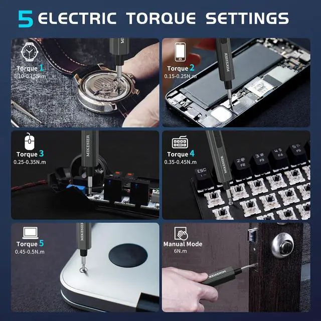 Alt view image 5 of 7 - 3.7V Mini Electric Screwdriver Cordless Screwdriver Rechargeable with LED Digital Display 5 Level Torque 64 Magnetic Bits Magnetic Storage Portable Repair Tool Kit for Electronics Laptop