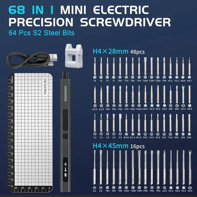 Alt view image 6 of 7 - 3.7V Mini Electric Screwdriver Cordless Screwdriver Rechargeable with LED Digital Display 5 Level Torque 64 Magnetic Bits Magnetic Storage Portable Repair Tool Kit for Electronics Laptop