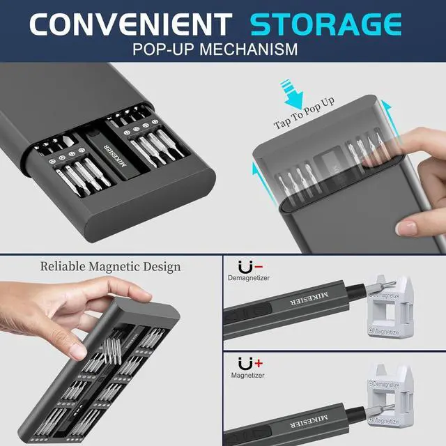 Alt view image 7 of 7 - 3.7V Mini Electric Screwdriver Cordless Screwdriver Rechargeable with LED Digital Display 5 Level Torque 64 Magnetic Bits Magnetic Storage Portable Repair Tool Kit for Electronics Laptop