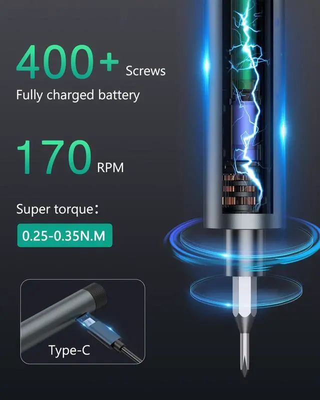 Alt view image 2 of 7 - 49-in-1 Mini Electric Screwdriver 3.6V Precision Screwdriver Set with 47 Magnetic Bits LED Lights Rechargeable Repair Tool Kit for Phone PC Laptop Watch DIY