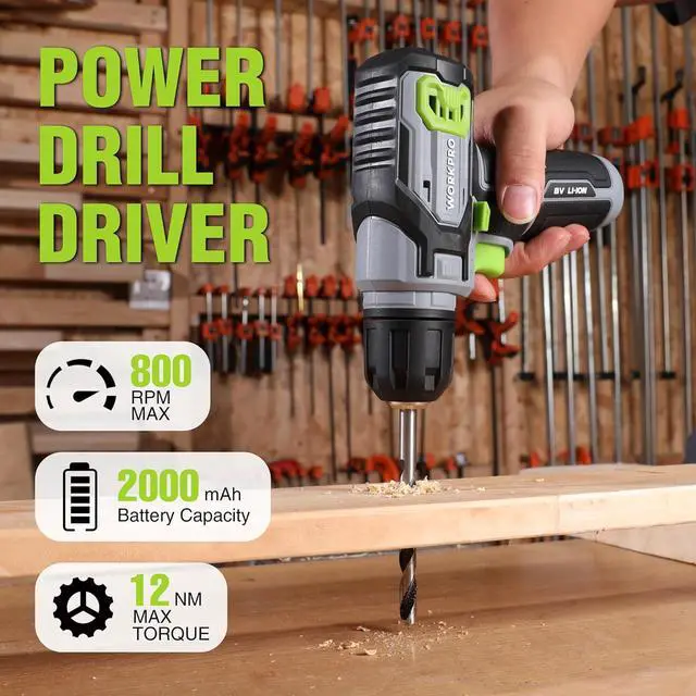 Alt view image 2 of 7 - Power Drill Set with Stackable Tool Box 8V Cordless Drill Driver and Bit Set 2.0Ah Electric Cordless Screwdriver Kit with 3/8 Keyless Chuck For Home Repair DIY