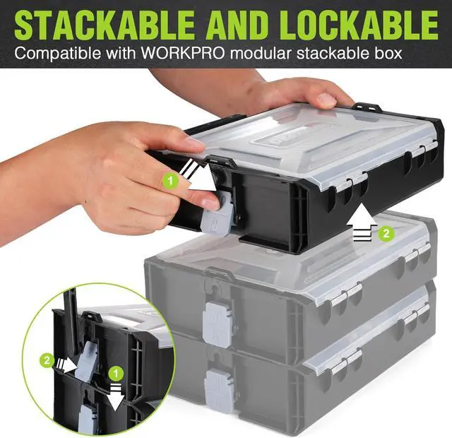 Alt view image 7 of 7 - Power Drill Set with Stackable Tool Box 8V Cordless Drill Driver and Bit Set 2.0Ah Electric Cordless Screwdriver Kit with 3/8 Keyless Chuck For Home Repair DIY