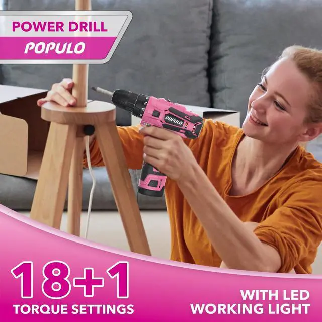 Alt view image 3 of 7 - Pink Household Power Tool Combo for Women(3-Tool), 12V Lightweight Cordless Drill with Battery x2, Impact Driver and Rotary Tool Kit-Home Tool Kit for DIY, Home Improvement