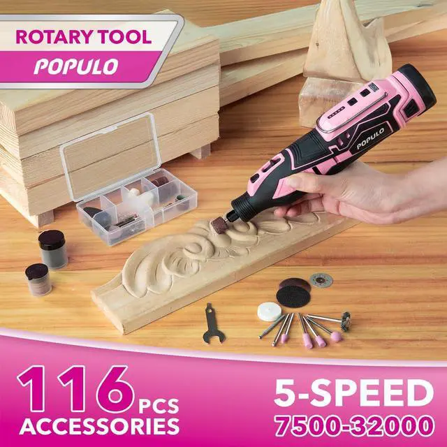 Alt view image 4 of 7 - Pink Household Power Tool Combo for Women(3-Tool), 12V Lightweight Cordless Drill with Battery x2, Impact Driver and Rotary Tool Kit-Home Tool Kit for DIY, Home Improvement