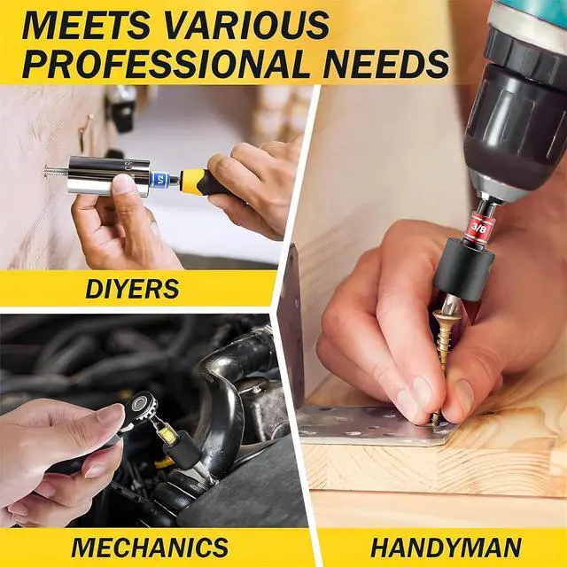 Alt view image 6 of 7 - Impact Grade Driver Sockets Adapter Extension Set Drill Bit 3Pcs 1/4 3/8 1/2 Universal Socket Adapter Set and Right Angle Drill 105 Degree Right Angle Screwdriver Set Drill Hex Bit Socket Adapter