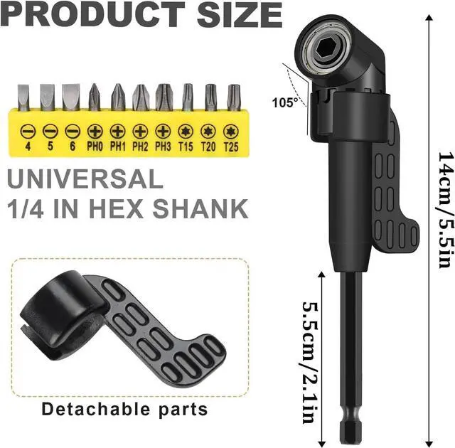 Alt view image 2 of 7 - 17Pcs Flexible Drill Bit Extension Include 3Pcs Rotatable Socket Adapter 2Pcs Hex Shank 105° Right Angle Drill Attachment 10 Short Screwdriver Bits 90° Angled Bits and Bendable Extension