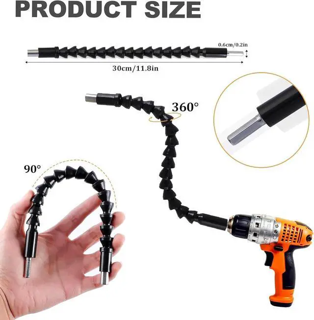 Alt view image 3 of 7 - 17Pcs Flexible Drill Bit Extension Include 3Pcs Rotatable Socket Adapter 2Pcs Hex Shank 105° Right Angle Drill Attachment 10 Short Screwdriver Bits 90° Angled Bits and Bendable Extension