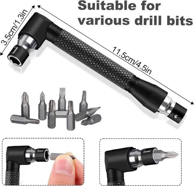 Alt view image 4 of 7 - 17Pcs Flexible Drill Bit Extension Include 3Pcs Rotatable Socket Adapter 2Pcs Hex Shank 105° Right Angle Drill Attachment 10 Short Screwdriver Bits 90° Angled Bits and Bendable Extension