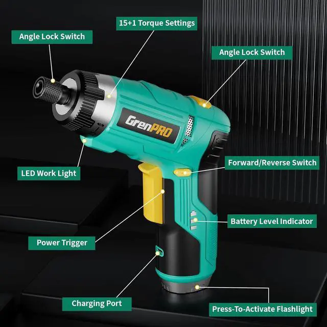 Alt view image 2 of 7 - Electric Screwdriver Set Rechargeable 3.6V Cordless Screwdriver Kit with 44pcs Accessories 15+1 Torque Settings 2-Position Handle with LED Light 5Nm for Home DIY Crafts Projects