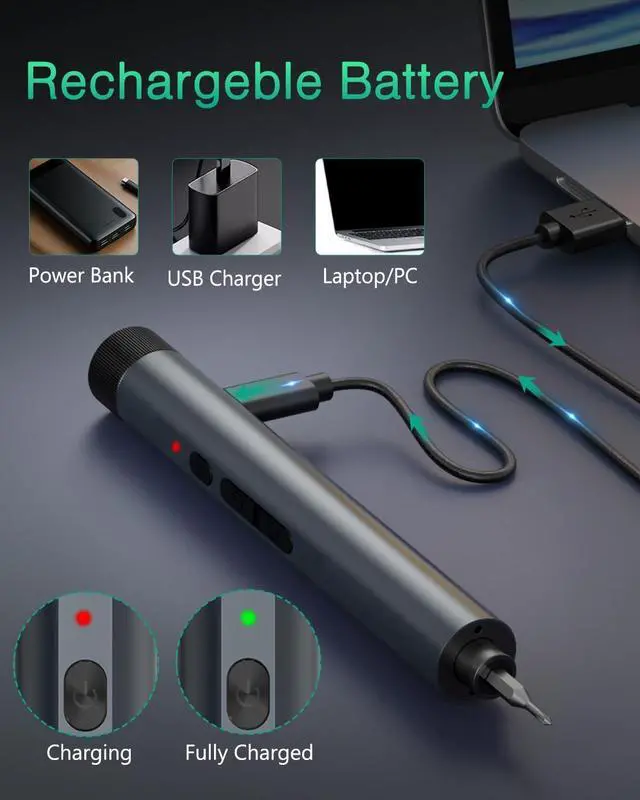 Alt view image 5 of 7 - 49-in-1 Mini Electric Screwdriver 3.6V Precision Screwdriver Set with 47 Magnetic Bits LED Lights Rechargeable Repair Tool Kit for Phone PC Laptop Watch DIY