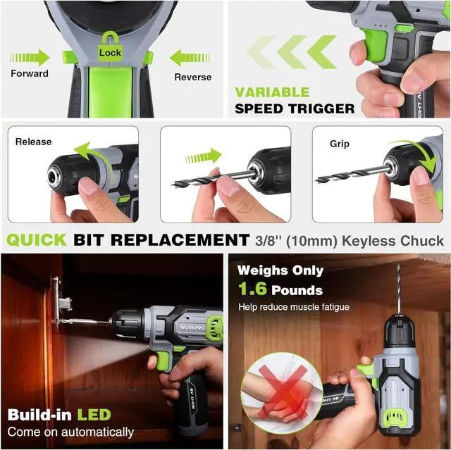 Alt view image 3 of 7 - Power Drill Set with Stackable Tool Box 8V Cordless Drill Driver and Bit Set 2.0Ah Electric Cordless Screwdriver Kit with 3/8 Keyless Chuck For Home Repair DIY