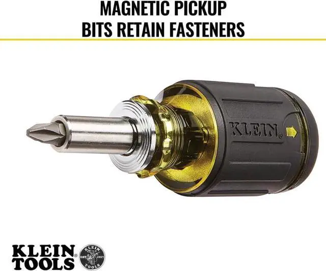Alt view image 4 of 7 - Klein Tools 32308 Multi-bit Stubby Screwdriver Impact Rated 8-in-1 Adjustable Magnetic Tool with Phillips Slotted Square and Nut Driver