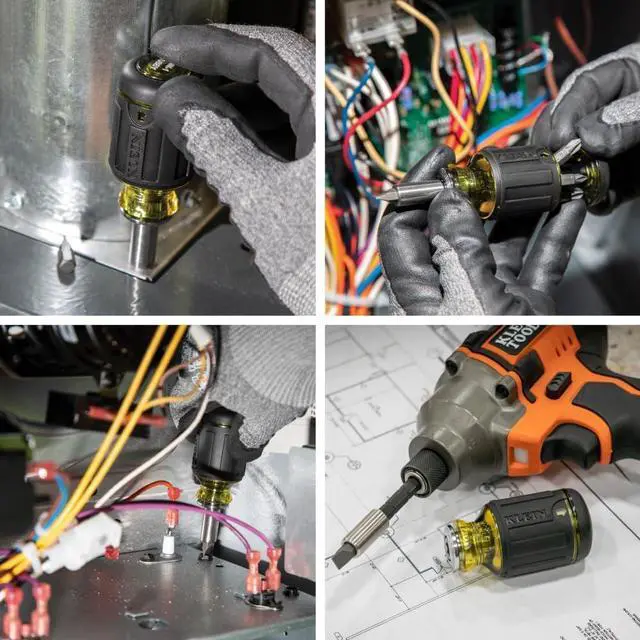 Alt view image 6 of 7 - Klein Tools 32308 Multi-bit Stubby Screwdriver Impact Rated 8-in-1 Adjustable Magnetic Tool with Phillips Slotted Square and Nut Driver