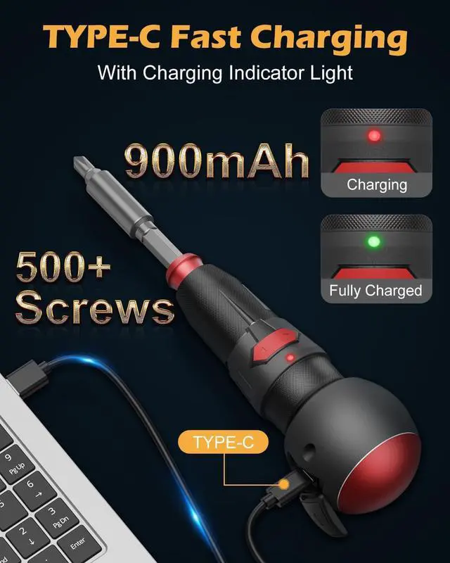 Alt view image 5 of 7 - 3.6V Cordless Screwdriver Set Electric Screwdriver Rechargeable Power Screwdriver Electric Ball Grip Screwdriver 3N.m/10N.m MAX 280 RPM Type-C Charging LED Light for Electronics DIY