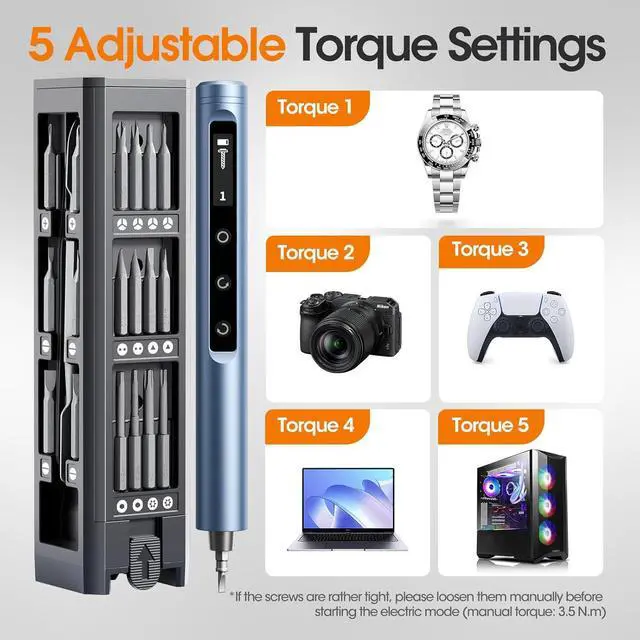 Alt view image 4 of 7 - Mini Electric Screwdriver Cordless Set 3.7V 42-in 1 Magnetic Bits Screwdriver Set with 5 Torque Settings Demagnetizer/Magnetizer LCD Display LED Lights Repair Tool Kit For Laptop/Phone/Camera/Toys