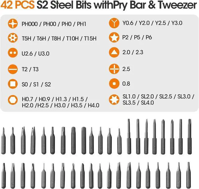 Alt view image 7 of 7 - Mini Electric Screwdriver Cordless Set 3.7V 42-in 1 Magnetic Bits Screwdriver Set with 5 Torque Settings Demagnetizer/Magnetizer LCD Display LED Lights Repair Tool Kit For Laptop/Phone/Camera/Toys