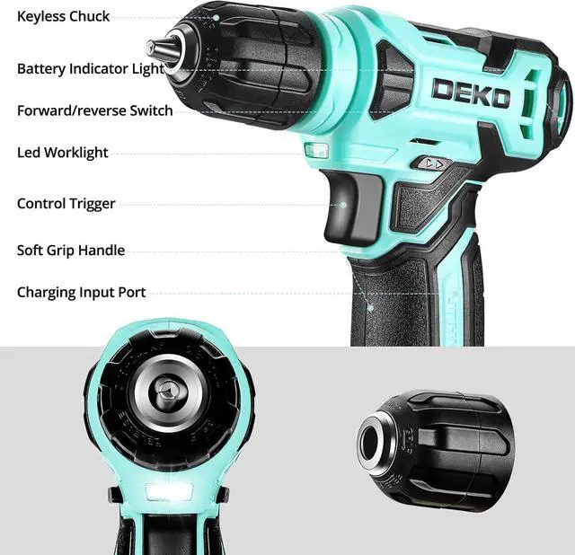 Alt view image 4 of 6 - 8V Cordless Drill Set: 126 Piece Tool Kit with Drill Home Tool Set for Women Turquoise