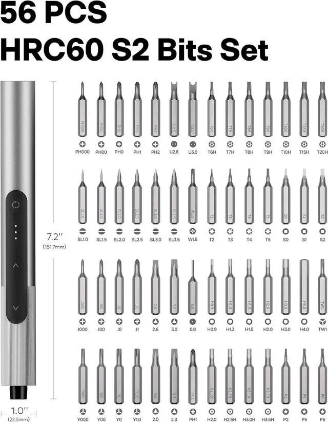 Alt view image 7 of 7 - SNAPBLOQ? S-A01 3.7V Mini Electric Screwdriver with 56 Bits & 3 Torque Settings Precision Mini Screwdriver 250RPM Brighter LED Light Repair Tool Kit for Electronics Phone Laptop DIY