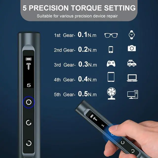 Alt view image 3 of 7 - Mini Electric Screwdriver Set 49-in-1 Electric Precision Screwdriver Cordless 5 Torque Settings LED Lights Pry Bar Tweezer Repair Tool Kit for Computer PC Phone Camera Watch