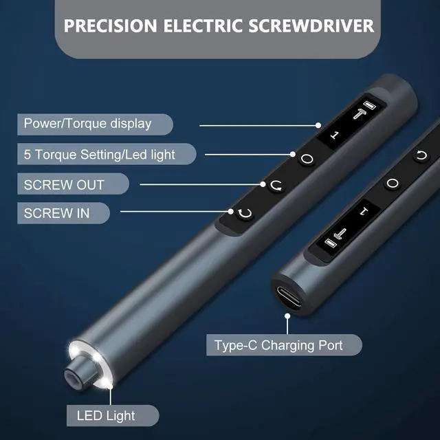 Alt view image 6 of 7 - Mini Electric Screwdriver Set 49-in-1 Electric Precision Screwdriver Cordless 5 Torque Settings LED Lights Pry Bar Tweezer Repair Tool Kit for Computer PC Phone Camera Watch