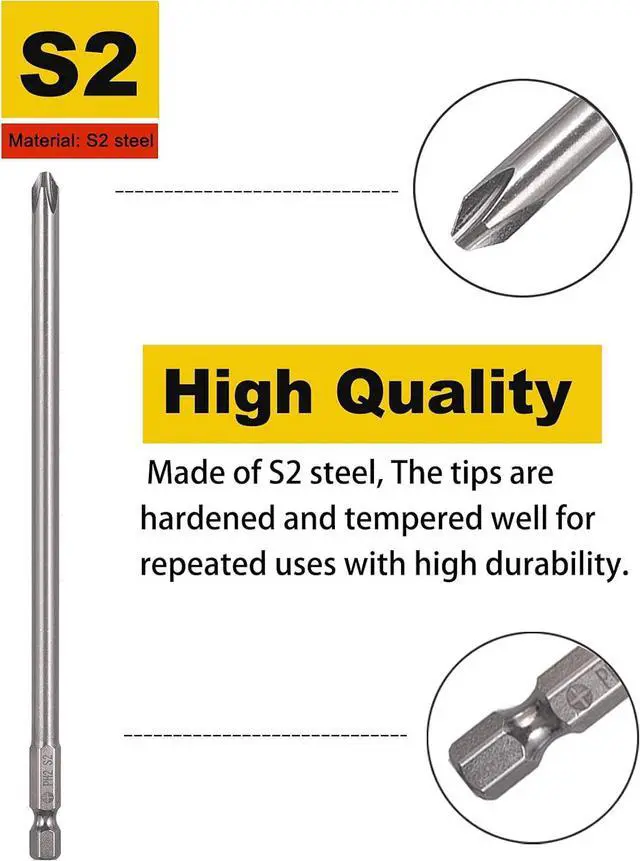 Alt view image 3 of 7 - 30 Pack 1/4 Inch Hex Shank Long Magnetic Screwdriver Bits Set 6 Inch Power Tools(Slotted+Cross+Square +Torx)