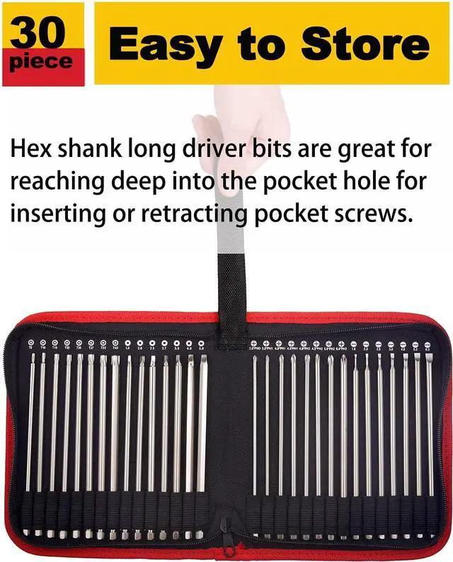 Alt view image 5 of 7 - 30 Pack 1/4 Inch Hex Shank Long Magnetic Screwdriver Bits Set 6 Inch Power Tools(Slotted+Cross+Square +Torx)