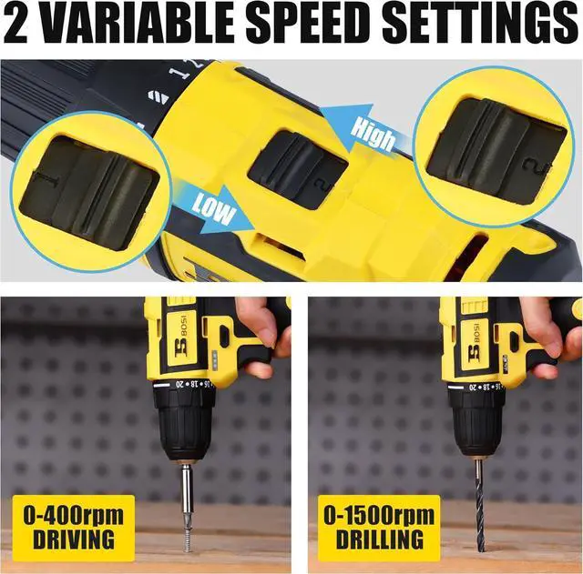 Alt view image 5 of 7 - BOSI TOOLS Brushless Cordless Drill Set 16.8V Power Drill Driver Kit with 2 2000mAh Batteries and Charger 3/8-Inch Keyless Chuck 2 Speed 20+1 Position Torque Setting 27pcs Drill Screwdriver Bits