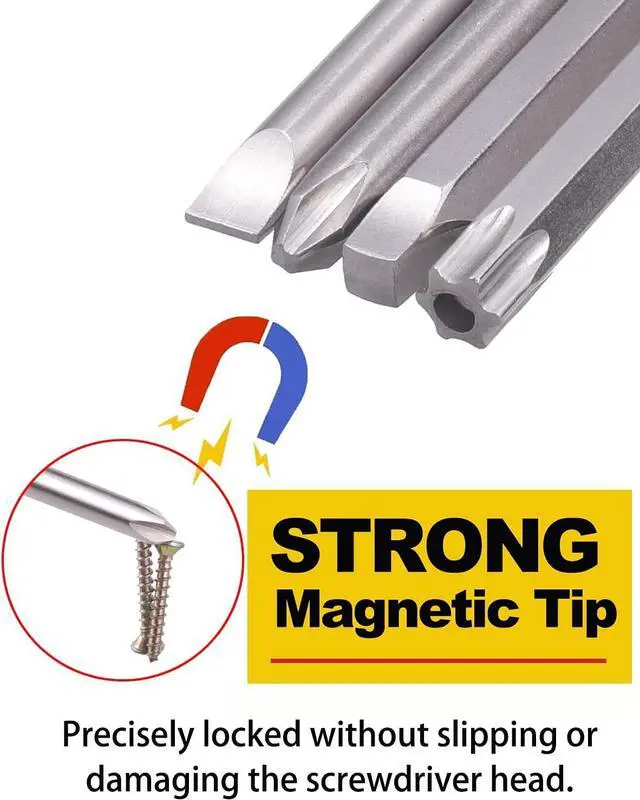 Alt view image 4 of 7 - 30 Pack 1/4 Inch Hex Shank Long Magnetic Screwdriver Bits Set 6 Inch Power Tools(Slotted+Cross+Square +Torx)