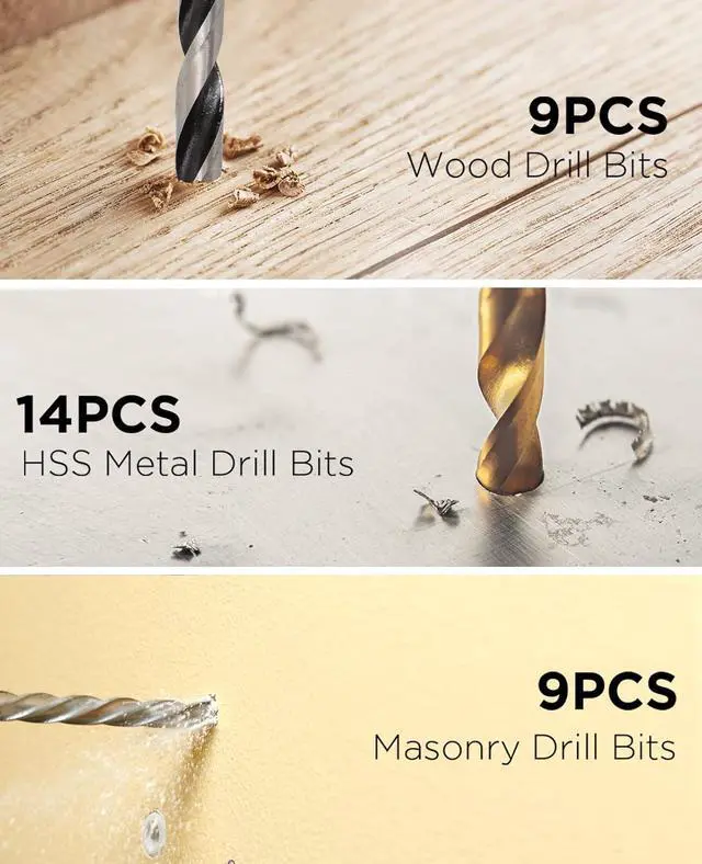 Alt view image 3 of 7 - Drill Bit Set Titanium Twist Brad Point Driver Bits Drill and Screwdriver Bits Combo Kit with Case for Metal Wood Concrete and Masonry 100 Pieces-Blue
