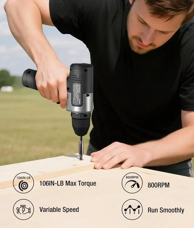 Alt view image 3 of 7 - 8V Cordless Drill Set 2Ah Electric Power Drill with 3/8 Keyless Chuck 15pcs Bits Type-C Charging Built-in LED and Variable Speed for Drilling and Screwing