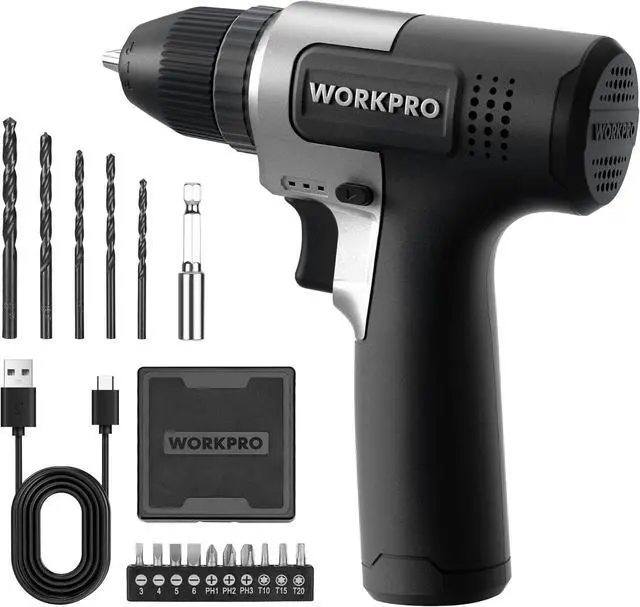 Main image of 8V Cordless Drill Set 2Ah Electric Power Drill with 3/8 Keyless Chuck 15pcs Bits Type-C Charging Built-in LED and Variable Speed for Drilling and Screwing
