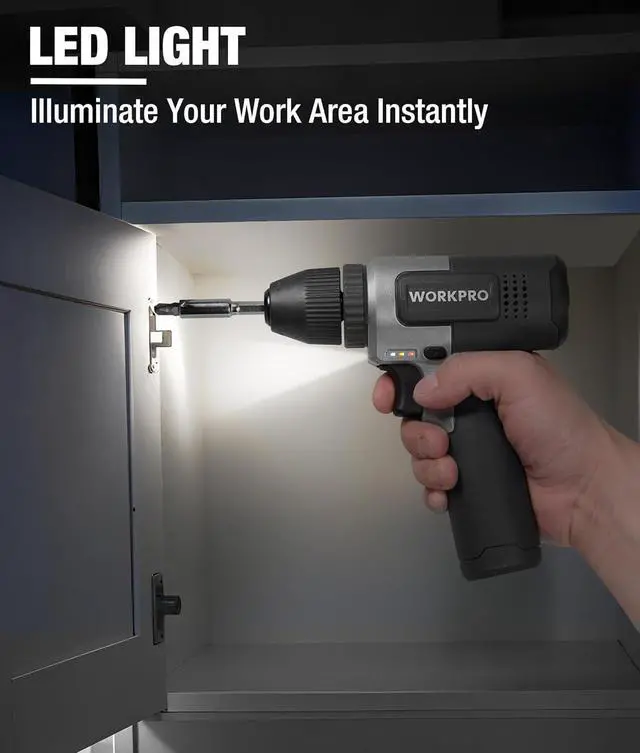 Alt view image 6 of 7 - 8V Cordless Drill Set 2Ah Electric Power Drill with 3/8 Keyless Chuck 15pcs Bits Type-C Charging Built-in LED and Variable Speed for Drilling and Screwing