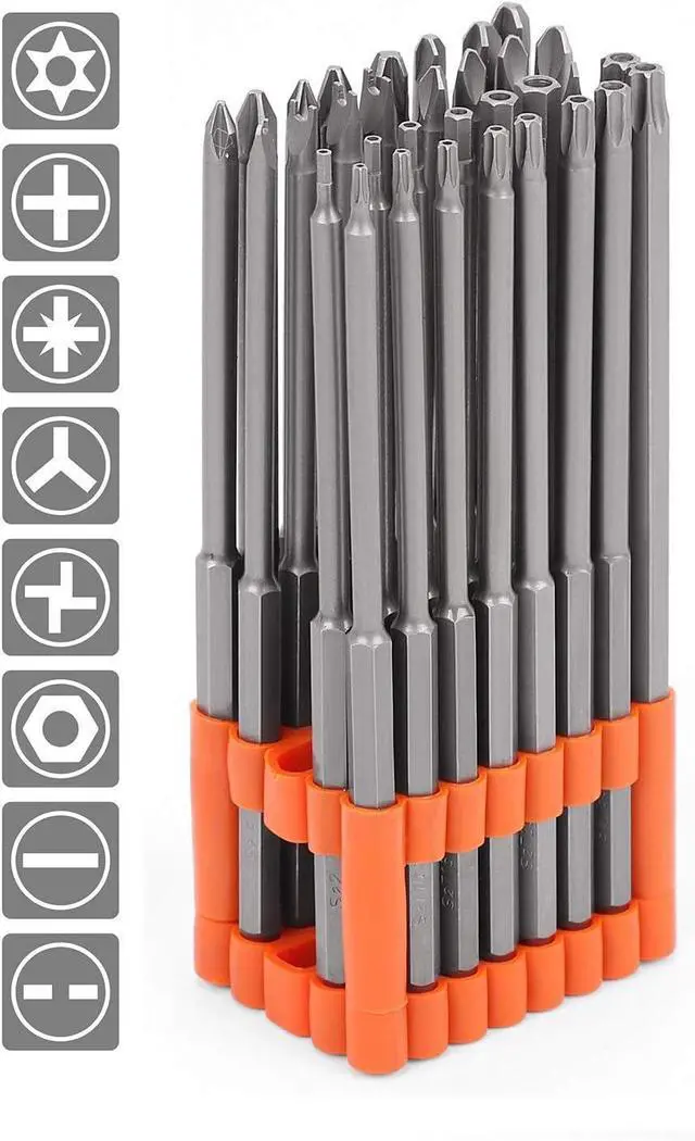 Main image of 32-Piece 1/4 Shan Extra Long Security Power Bit Set 6 Long Tamper Proof Security Bits S2 Steel.